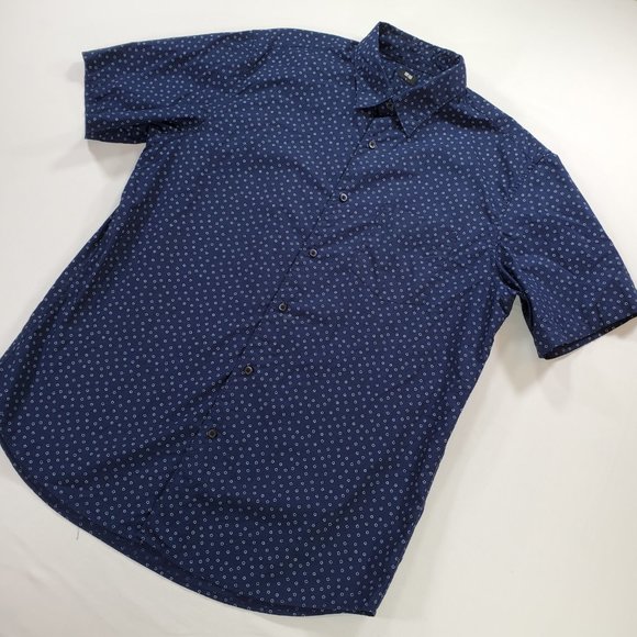 Uniqlo Shirt Men Large Navy Blue Regular Fit Short Sleeve Casual Button Up - Picture 7 of 12